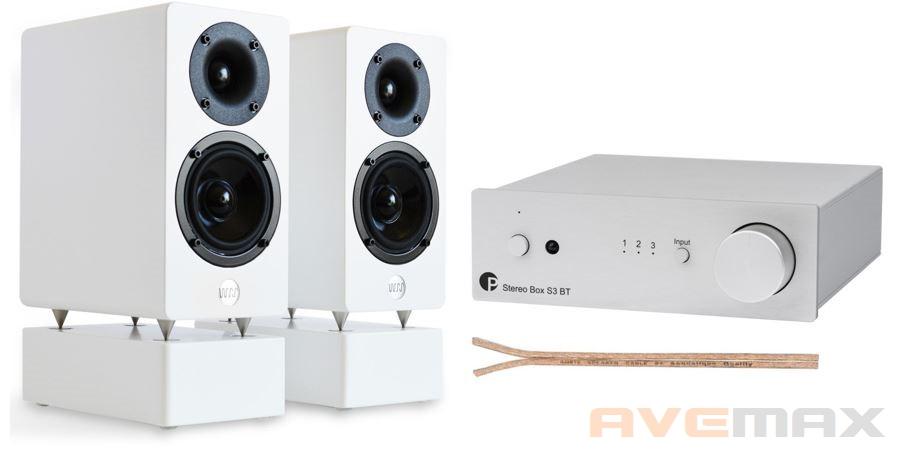 AQ Audio set Pro-Ject Stereo Box S3 BTb+ WRS MM2 black passive +reprokabel AQ 615 2x1,5mm2 (bílá/stříbrná)