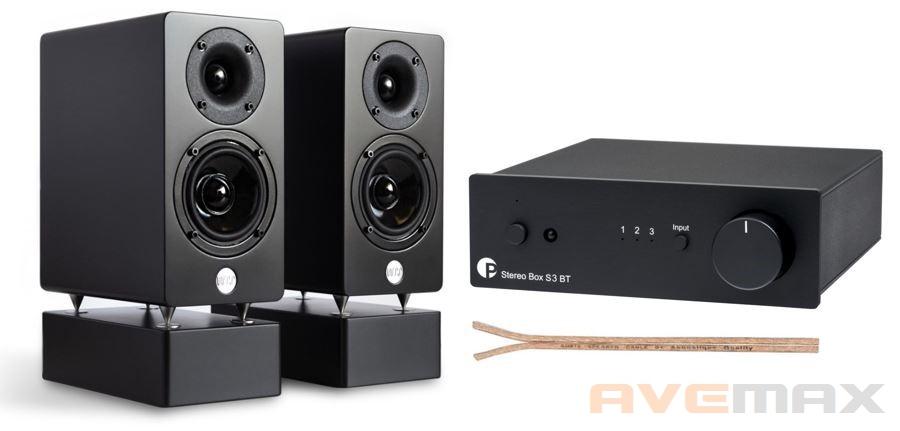 AQ Audio set Pro-Ject Stereo Box S3 BTb+ WRS MM2 black passive +reprokabel AQ 615 2x1,5mm2 (černá)